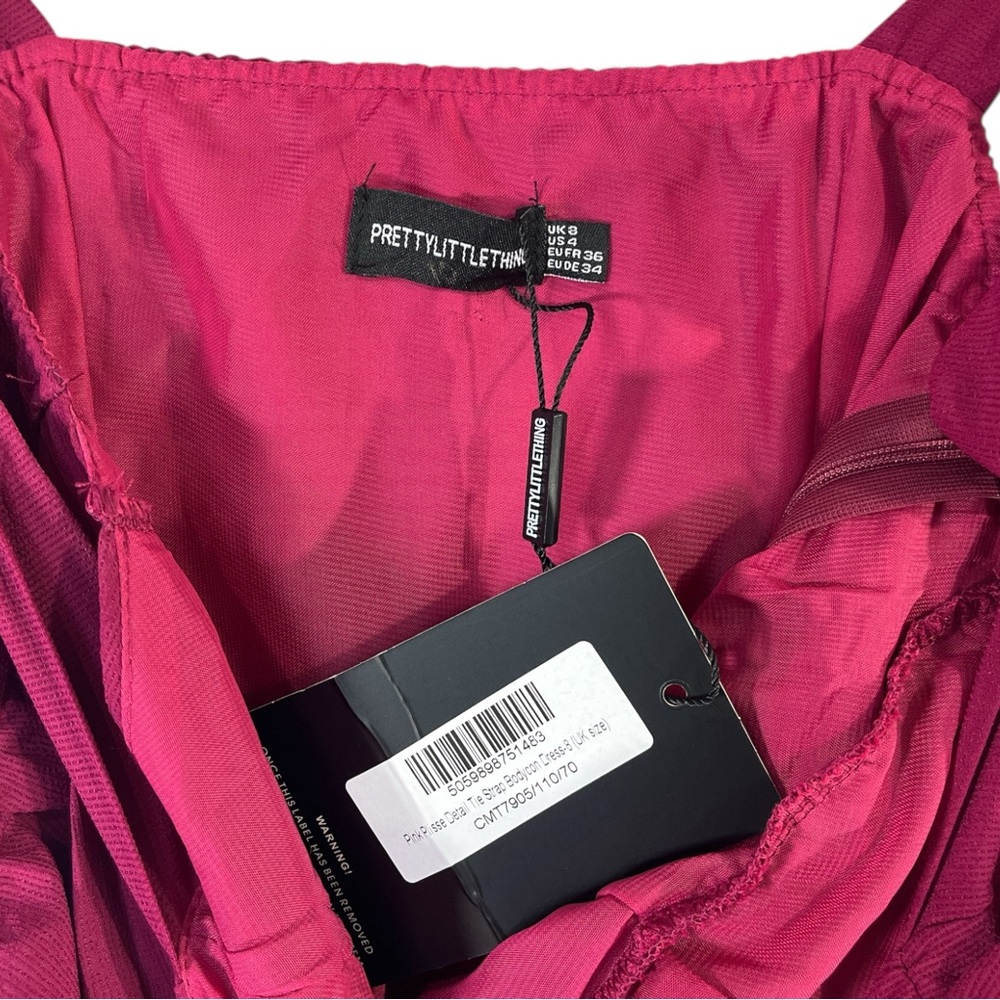 NWT PLT PrettyLittleThing Pink Plisse Detail Tie Strap Bodycon Dress Size 4 - Picture 5 of 7